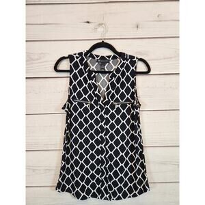I-N-C Women's Black White Geometric Print Sleeveless V-Neck Blouse Petite Medium
